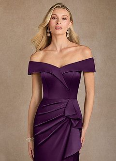 Azazie Laredo Mother of the Bride Dresses Grape Mermaid Off the Shoulder Stretch Satin Dress image6