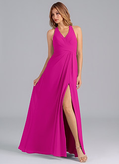 Azazie Dorota Jurken voor bruidsmeisjes Jurk van Chiffon met A-Lijn Geplooid Fuchsia image4
