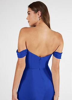 Azazie Kit Bridesmaid Dresses Royal Blue Mermaid Off the Shoulder Mesh Dress image7