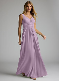 Azazie Gina Brautjungfernkleider A-Linie V-Hals Gefaltet Chiffon Kleid Blauregen image3