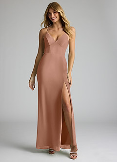 Azazie Becca Bridesmaid Dresses Bronzer Sheath V-Neck Chiffon Dress image3