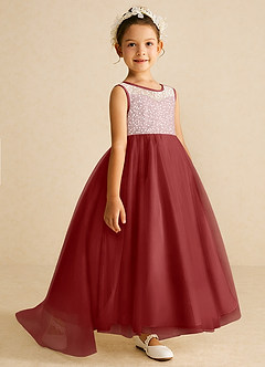 Azazie Tay Flower Girl Dresses Rust A-Line Sequins Tulle Dress image3