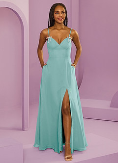 Barbie ♥ Azazie Bridesmaid Dresses Aqua A-Line with Pockets Chiffon Dress image6