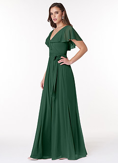 Azazie Jael Vestidos de damas de honor Vestido de Verde Oscuro de Malla de Corte en A con Cuello en V image3