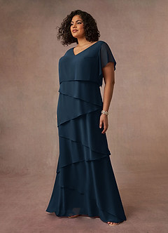 Azazie OHara Mother of the Bride Dresses Dark Navy A-Line V-Neck Chiffon Dress image13
