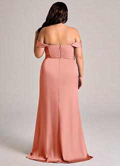 Azazie Johana Bridesmaid Dresses Coral Mermaid Off the Shoulder Stretch Satin Convertible Dress image9