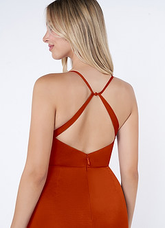 Azazie Kalea Final Sale Paprika Mermaid Pleated Mesh Dress image6