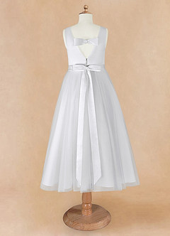 Azazie Marlee Flower Girl Dresses White A-Line Pleated Matte Satin Dress image8
