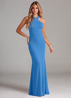 Azazie Doretta Bridesmaid Dresses Blue Jay Mermaid Pleated Chiffon Dress image1
