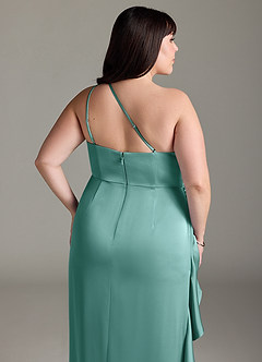 Azazie Latrice Robes de demoiselle d'honneur Robe Fourreau en Satin extensible Volants en cascade à une épaule Aqua image12