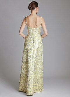 Azazie Oaklie Bridesmaid Dresses Yellow Blossom A-Line Jacquard Dress image2