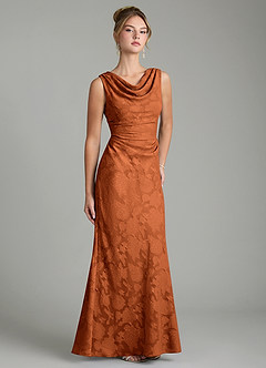 Azazie Kieryn Bridesmaid Dresses Burnt Orange Mermaid Pleated Floral Burnout Dress image10