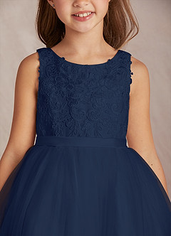 Azazie Calla Flower Girl Dresses Dark Navy Ball-Gown Lace Tulle Dress image6