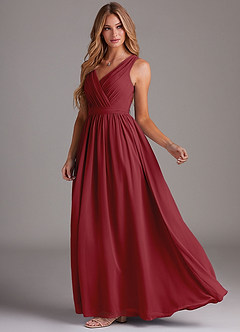 Azazie Kingsley Bridesmaid Dresses Pomegranate A-Line Lace Chiffon Dress image4
