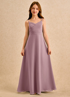 Azazie Hollie Girls Formal vestidos de niña de las flores Vestido de Rosa Polvorienta de Gasa de Corte en A con Escote de Corazón image4