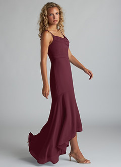 Azazie Summer Bridesmaid Dresses Cabernet Mermaid Scoop Cowl Chiffon Dress image3