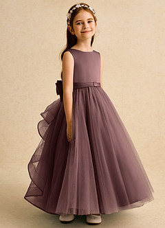 Azazie Lior Flower Girl Dresses Espresso Ball-Gown Pleated Tulle Dress image3