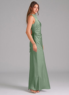 Azazie Evadne Bridesmaid Dresses Matcha Sheath Pleated Stretch Satin Dress image4