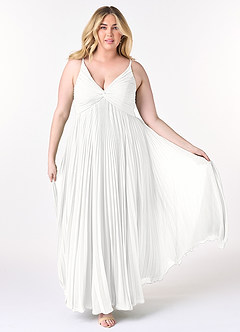 Azazie Raychelle Robes de demoiselle d'honneur Robe Trapèze en Mousseline de soie Col en V Blanc image8