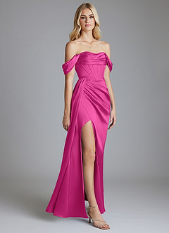 Azazie Amyra Bridesmaid Dresses Fuchsia Mermaid Off the Shoulder Stretch Satin Convertible Dress image5