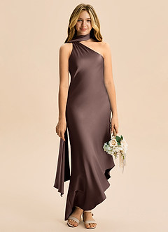 Azazie Briony Junior Ganache Sheath Pleated Stretch Satin Dress image5