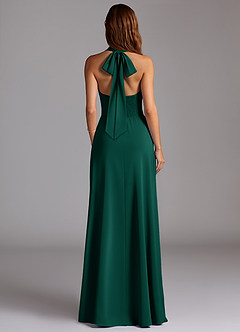 Azazie Myra Bridesmaid Dresses Emerald A-Line Side Slit Stretch Satin Dress image6