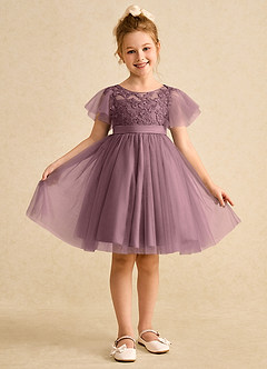 Azazie Queenie Robe Demoiselle D'honneur Fillette Robe Trapèze en Dentelle Mauve Vintage image1