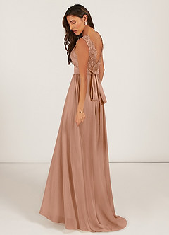Azazie Gertrude Bridesmaid Dresses Champagne Rose A-Line Lace Chiffon Dress image4