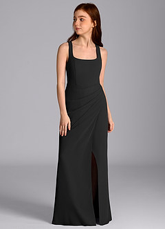 Azazie Mero Junior Black Mermaid Pleated Chiffon Dress image5