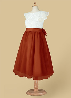 Azazie Vetty Flower Girl Dresses Ivory Paprika A-Line Lace Tulle Dress image14