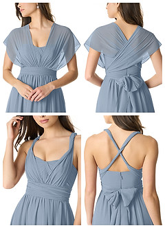 Azazie Olani Abiti da Damigella Abito Convertibile A-Line in Chiffon a Spalla Scoperta Blu Polveroso image6