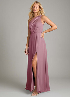 Azazie Phaedra Vestidos de damas de honor Vestido de Malva Vintage de Gasa de Corte en A con Hombro unilateral image5