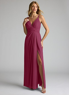 Azazie Maren Allure Bridesmaid Dresses Mulberry A-Line V-Neck Lace Chiffon Dress image1