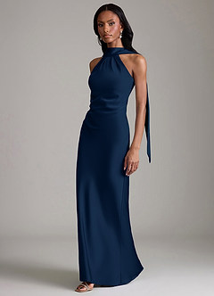 Azazie Cassiana Bridesmaid Dresses Dark Navy Mermaid Pleated Stretch Satin Dress image5
