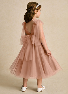 Azazie Dori Flower Girl Dresses Champagne Rose A-Line Ruched Tulle Dress image3