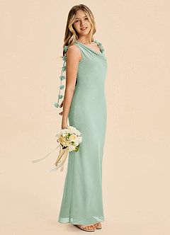 Azazie Sia Junior Agave Sheath Chiffon Dress image4