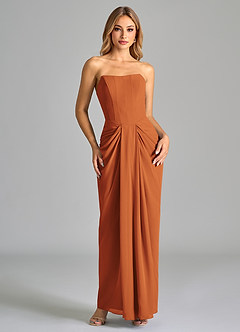 Azazie Anaïs Bridesmaid Dresses Cinnamon Sheath Strapless Chiffon Dress image1