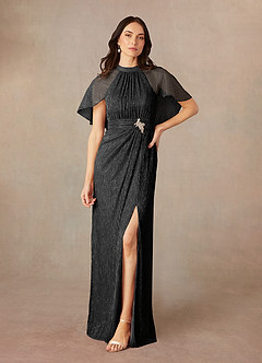 Azazie Draga Mother of the Bride Dresses Black Sheath Pleated Metallic Mesh Dress image1