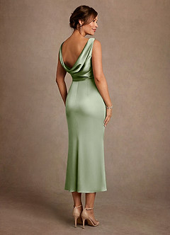 Azazie Mazhe Mère de la mariée Robes Robe Trapèze en Satin extensible Plissée Vert Sauge image2
