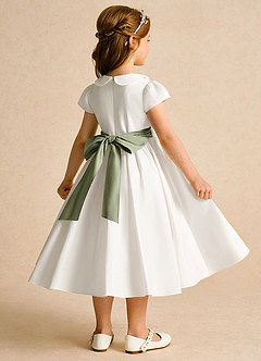 Azazie Deary Flower Girl Dresses Ivory Pistachio A-Line Bow Cotton Dress image4