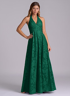 Azazie Tessie Brautjungfernkleider A-Linie Plissee Blumen-Burnout Kleid Smaragd image1
