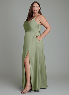Azazie Sarella Brautjungfernkleider A-Linie Plissee Stretch-Satin Kleid Pistazie image6