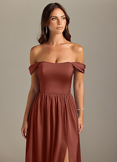 Azazie Calianna Bridesmaid Dresses Auburn A-Line Off the Shoulder Stretch Satin Convertible Dress image4