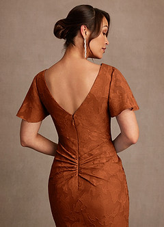 Azazie Jolene Mother of the Bride Dresses Burnt Orange Mermaid Pleated Floral Burnout Dress image6