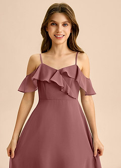 Azazie Kamilla Junior Abito A-Line in Chiffon a Spalla Scoperta Rosa Del Deserto image7