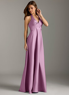 Azazie Tessie Robes de demoiselle d'honneur Robe Trapèze en Satin extensible Plissée Glycine image4