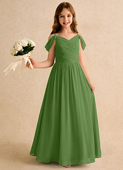 Azazie Chelo Girls Formal Abiti da Ragazza di Fiori Abito A-Line in Chiffon Plissettato Basilico image1