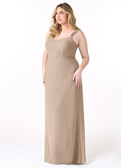 Azazie Denice Bridesmaid Dresses Taupe Sheath Pleated Chiffon Dress image11