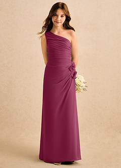 Azazie Sophie Girls Formal Flower Girl Dresses Mulberry Sheath One Shoulder Chiffon Dress image5