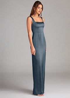 Azazie Flori Bridesmaid Dresses Twilight Sheath Side Slit Stretch Satin Dress image3